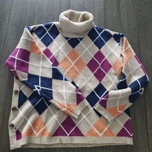 St. John's Bay Multicolor Argyle Turtleneck Sweater